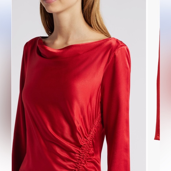 Rails‎ Alessandra Long Sleeve Ruched Satin Dress mini knee length Red medium NWT - Picture 4 of 4